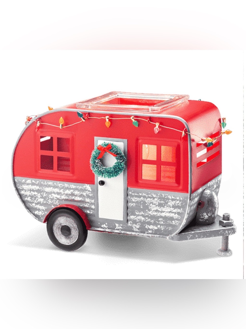 Scentsy Christmas Camper warmer - Red Camper with Green Wreath and Silver Trim